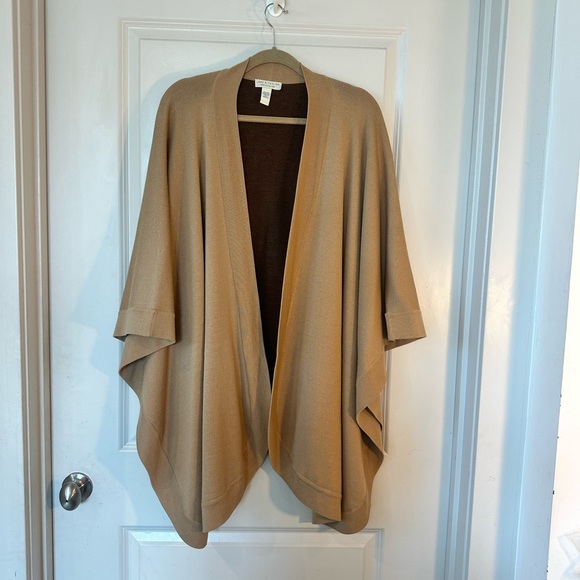 Lord & Taylor Italian Merino Wool 2 Tone Brown & Tan Poncho/Cape/Wrap/Shawl, OS - Picture 7 of 10